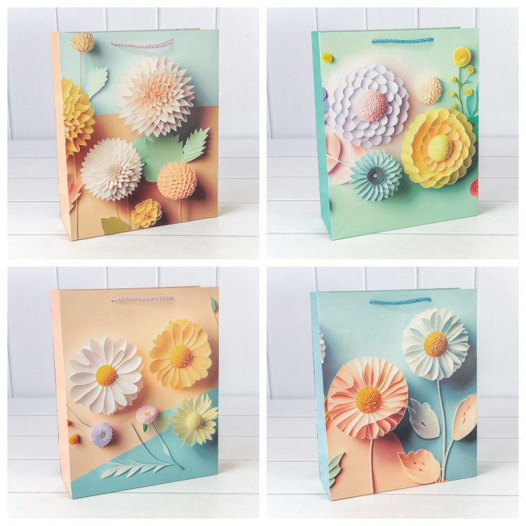 Пакет подарочный с блёстками "Цветы" (микс 261) 26*32*10 210г 1/20 1/240 Арт: 000261C