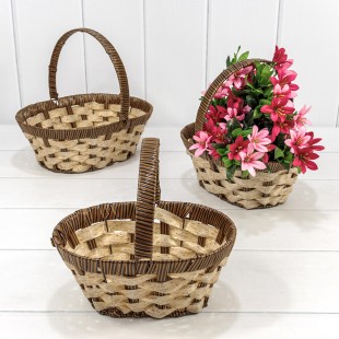 Корзины плетёные Овальные Набор 1/3 27*21*10/27 (±5%) из пластика с ручкой Коричневый/Бежевый 1/20 Арт: 420177/2197