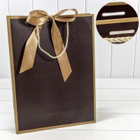 Пакет подарочный с лентой 31*42*12 210г Коричневый 1/10 1/80 Арт: 000503A/2