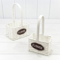 Корзины плетёные Прямоугольные Набор 1/2 17*12*10/25 (±5%) из пластика с ручкой Белый 1/36 Арт: 420174/1