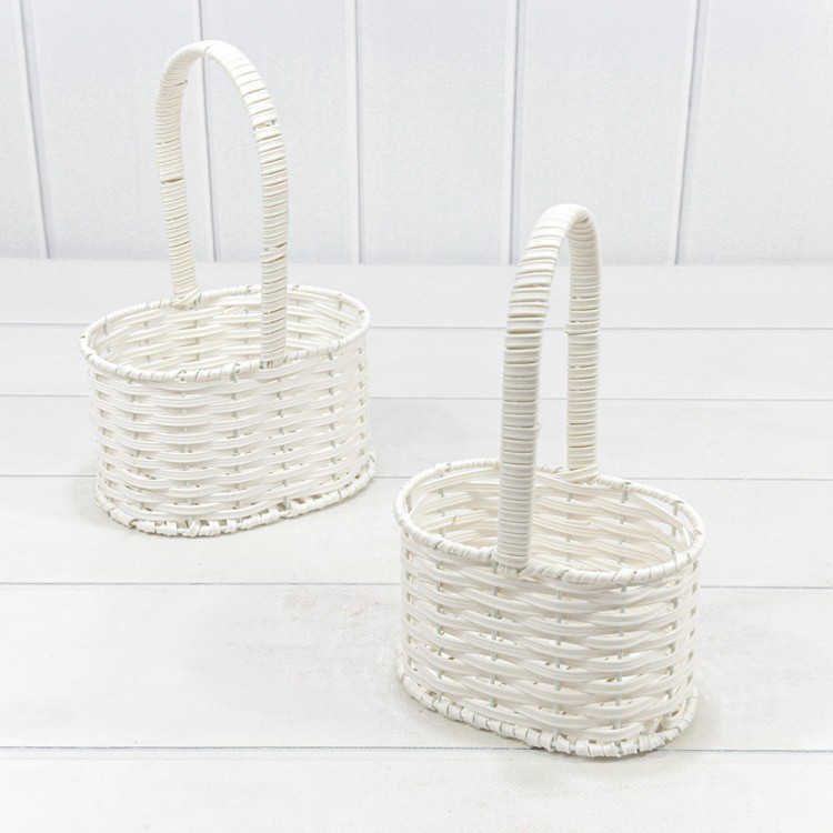 Корзины плетёные Овальные Набор 1/2 17*13*10/25 (±5%) из пластика с ручкой Белый 1/36 Арт: 420175/1