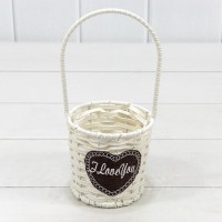 Корзина плетёная Круглая 10*9/21 (±5%) из пластика с ручкой Белый 1/100 Арт: 420128/1