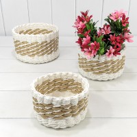 Корзины плетёные Круглые Набор 1/3 21*15 (±5%) из бумаги Белый/Натуральный 1/24 Арт: 420205/262