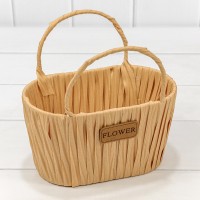 Корзина плетёная Овальная 20*12*11/18 (±5%) из пластика с ручками Бледно-оранжевый 1/80 Арт: 420124/5