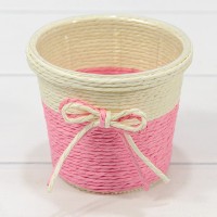 Кашпо плетёное Круглое 10*9 (±5%) из бумаги с бантиком Розовый 1/100 Арт: 420144/2
