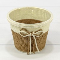 Кашпо плетёное Круглое 12*9 (±5%) из бумаги с бантиком Коричневый 1/80 Арт: 420145/12