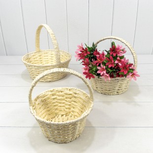 Корзины плетёные Круглые Набор 1/3 25*10 (±5%) из бумаги с ручкой Бежевый 1/20 Арт: 420181/122