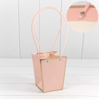 Пакет подарочный "Ваза для цветов" 15,5*13*9,5 с золотой рамкой Розовый 1/10 1/150 Арт: 000172G/196