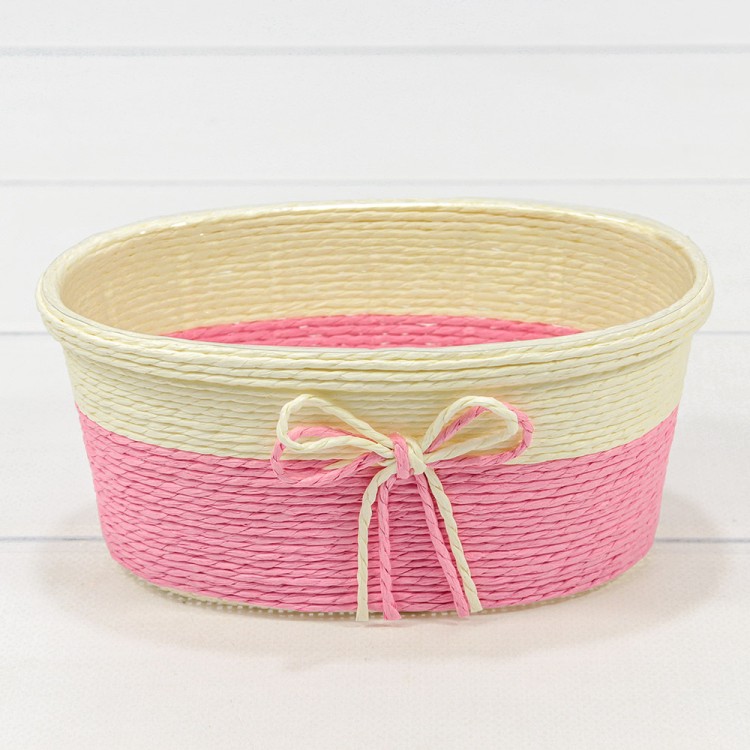 Кашпо плетёное Овальное 18*11*8 (±5%) из бумаги с бантиком Розовый 1/100 Арт: 420143/2