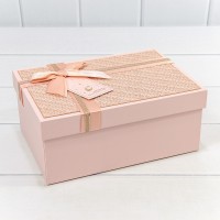 Коробки Прямоугольные Набор 1/3 22,5*16*9,5 с бантом и клубничкой "Плетёнка" Персиковый 1/20 Арт: 721640/1